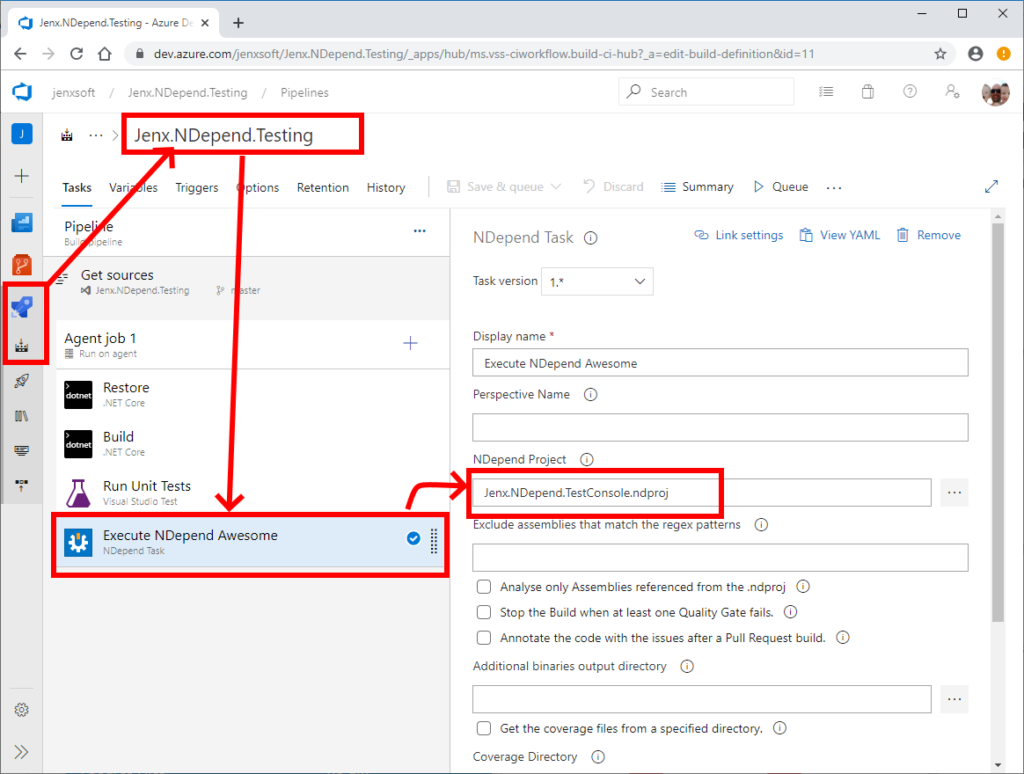 ndepend task in azure devops pipeline