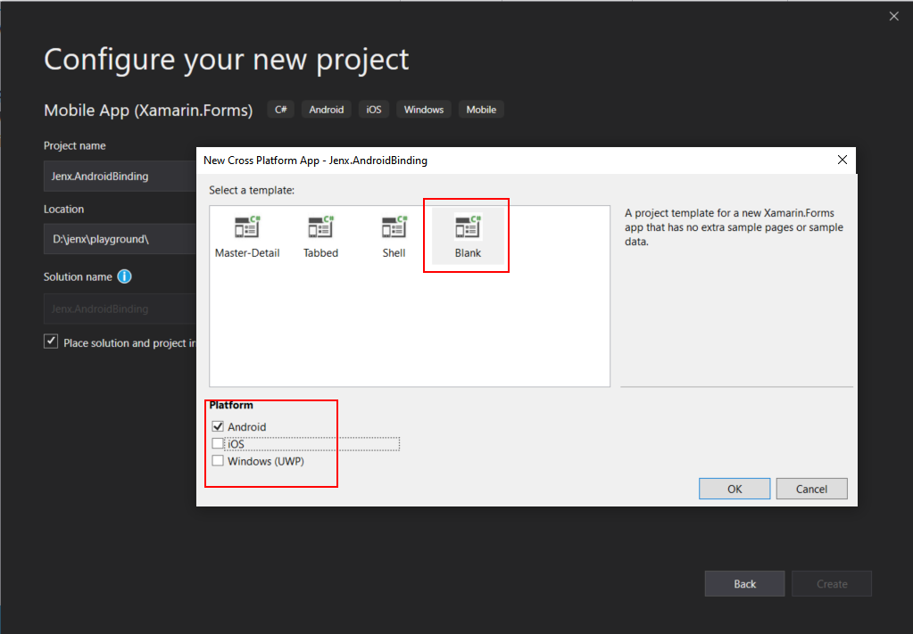 new blank xamarin forms project