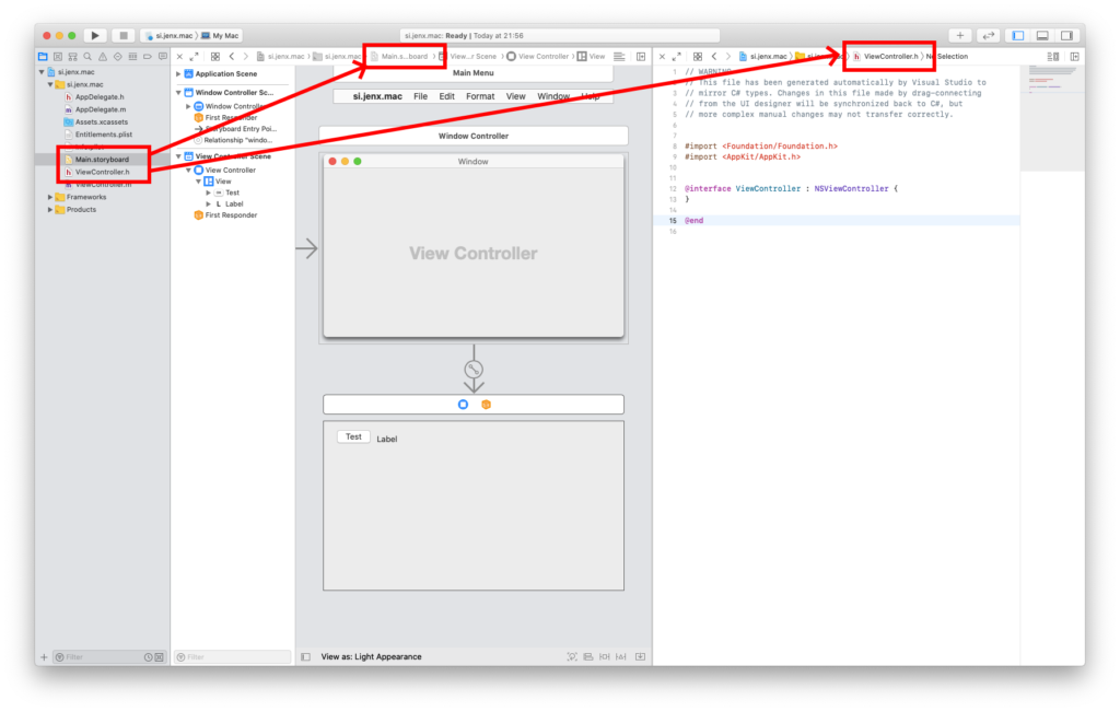 storyboard and header file in xcode