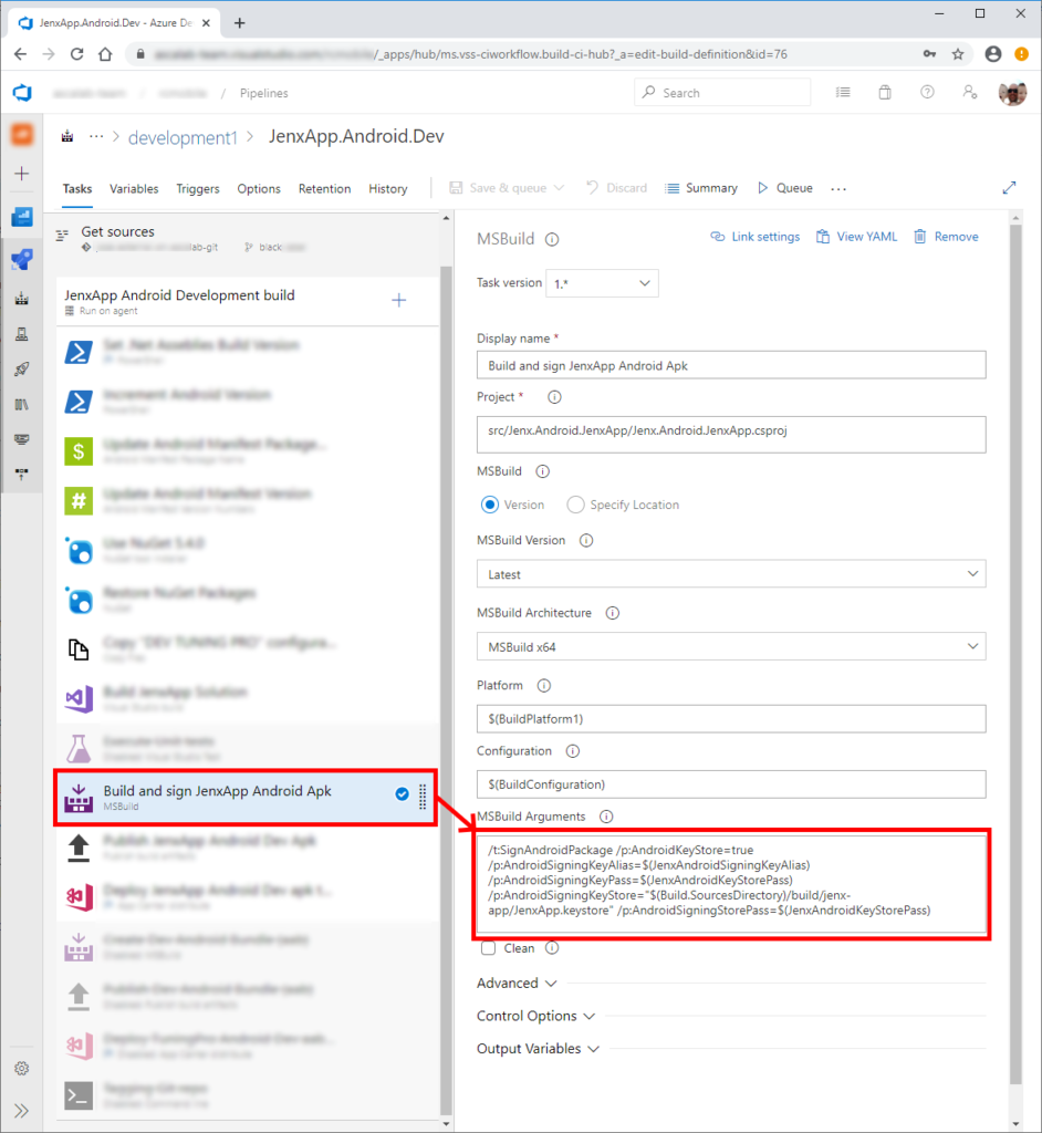 azure devops msbuild sign android target