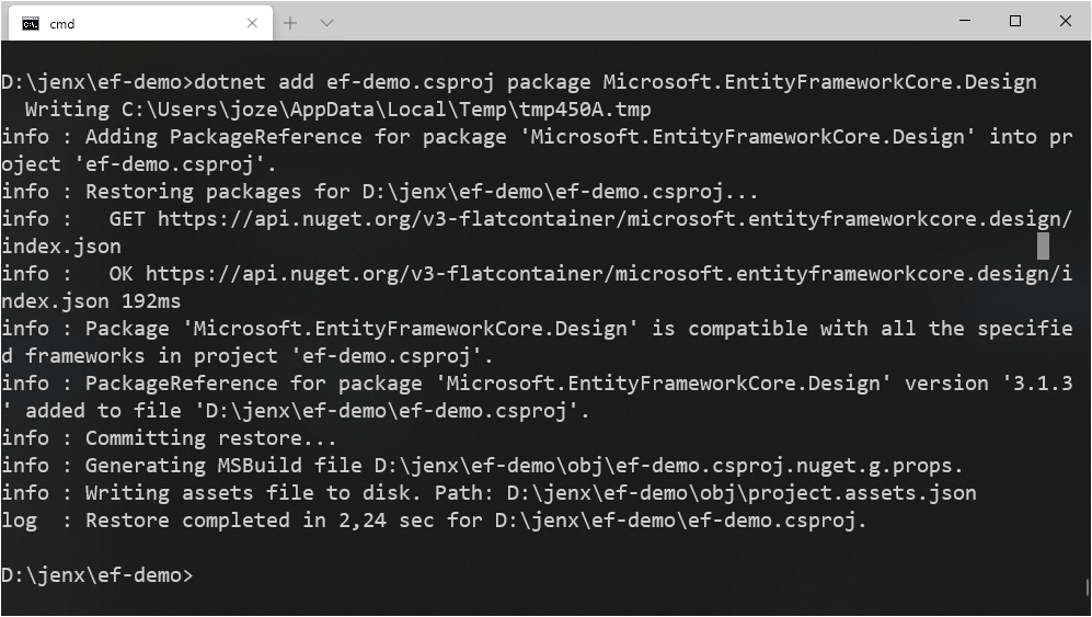 dotnet tool adding package reference command