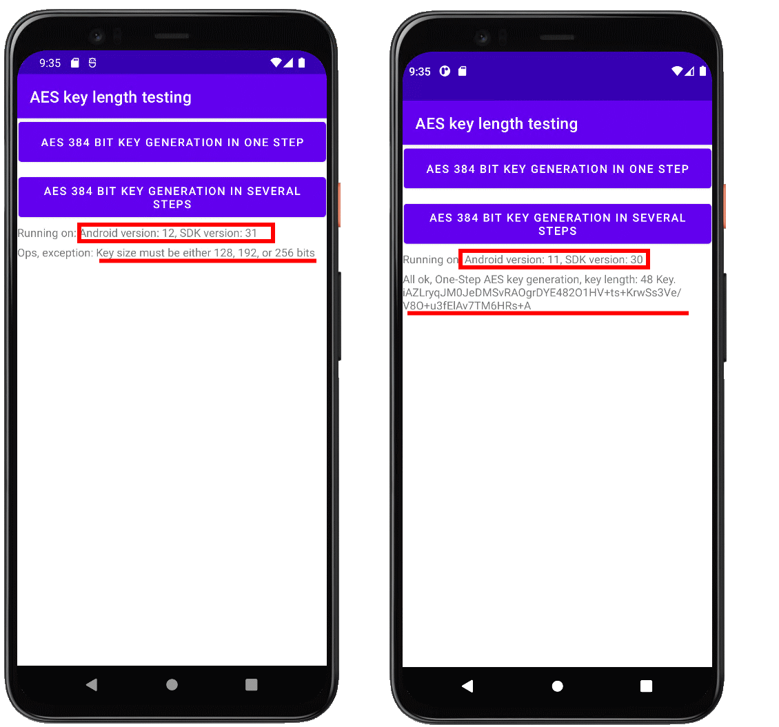 Api 31 Android 12 (API level 31): Key size must be either 128, 192, or 256 ...
